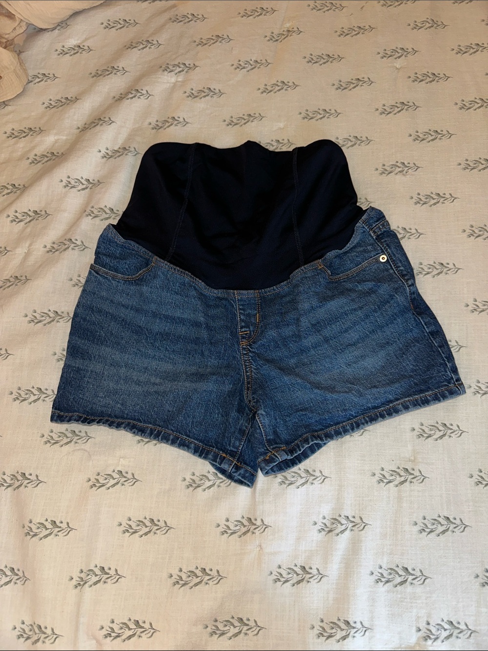 Isabel Maternity by Ingrid & Isabel Blue Denim Shorts with Black Waistband